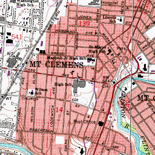 Topographic Map of Mount Clemens Public Library, MI