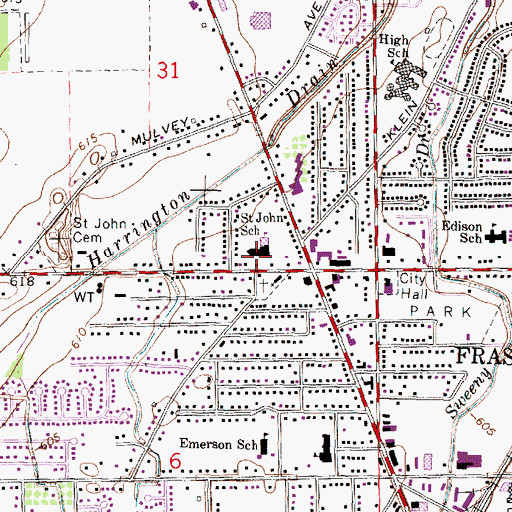 Topographic Map of Saint John Lutheran Church, MI