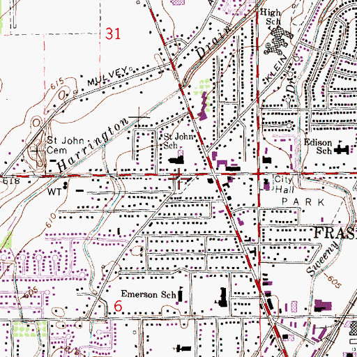 Topographic Map of Fraser Public Library, MI