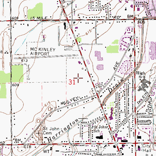 Topographic Map of Warfield Greens Golf Club, MI