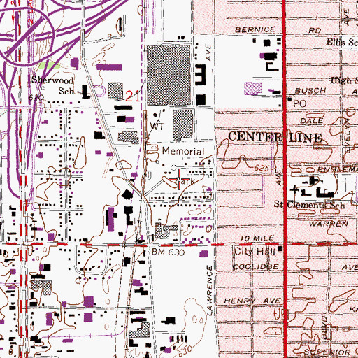 Topographic Map of Center Line Memorial Park, MI