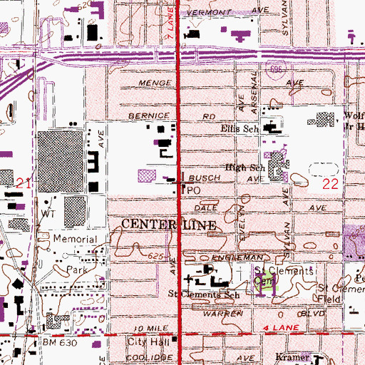 Topographic Map of Center Line Post Office, MI