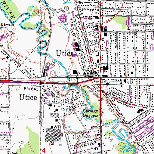 Topographic Map of Utica Police Department, MI