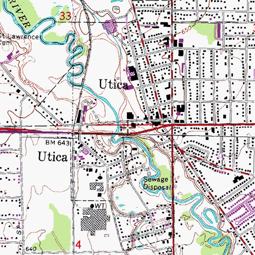 Topographic Map of Utica Public Library, MI