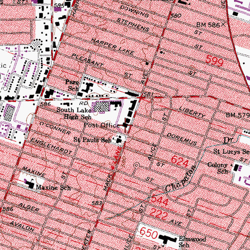 Topographic Map of Saint Clair Shores Post Office, MI