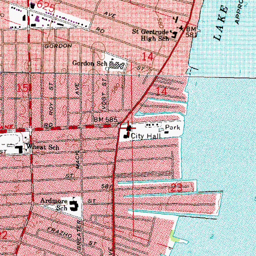 Topographic Map of Saint Clair Shores Library, MI
