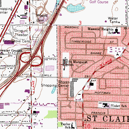 Topographic Map of Saint Margaret of Scotland Church, MI