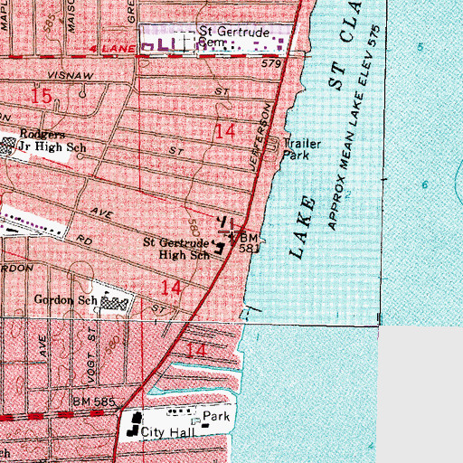Topographic Map of Saint Gertrude's Church, MI