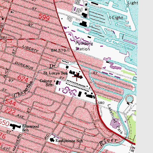 Topographic Map of Saint Lucys Catholic Church, MI