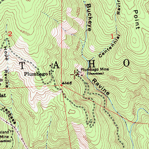Topographic Map of Plumbago Mine, CA
