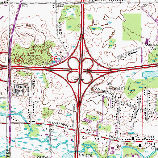Topographic Map of Interchange 77A, MI