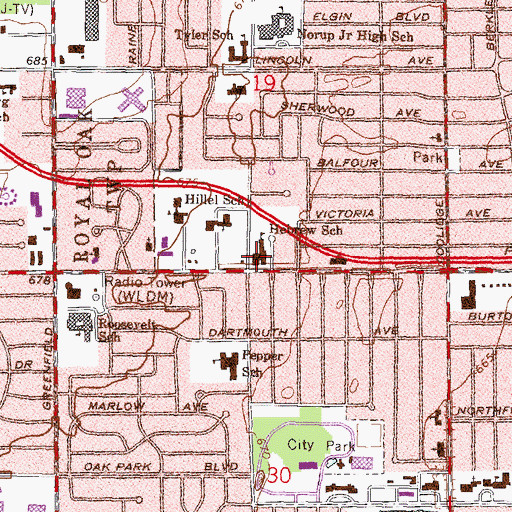 Topographic Map of Sally Allan Alexander Beth Jacob School, MI