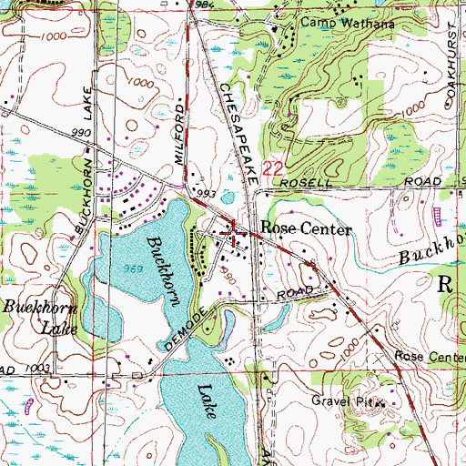 Topographic Map of Rose Center, MI