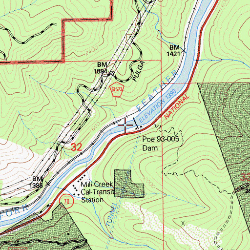Topographic Map of Poe Dam, CA
