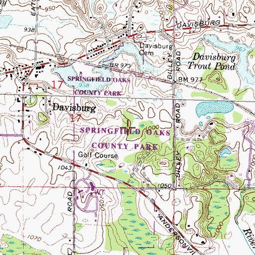 Topographic Map of Springfield Oaks County Park, MI