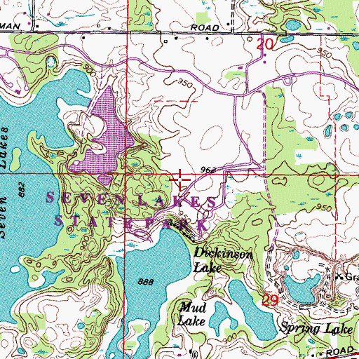 Topographic Map of Seven Lakes State Park, MI