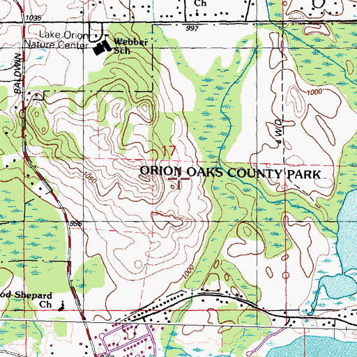 Topographic Map of Orion Oaks County Park, MI