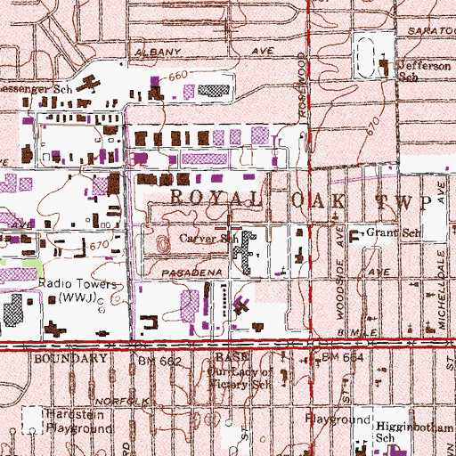 Topographic Map of Carver Elementary School Historical Marker, MI