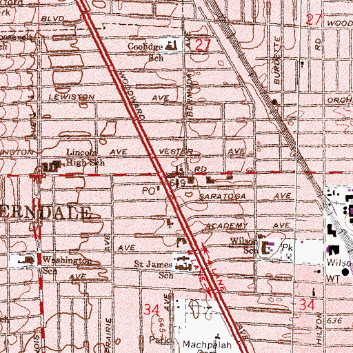 Topographic Map of Ferndale School Historical Marker, MI