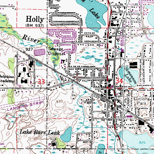 Topographic Map of Holly's Town Hall Historical Marker, MI