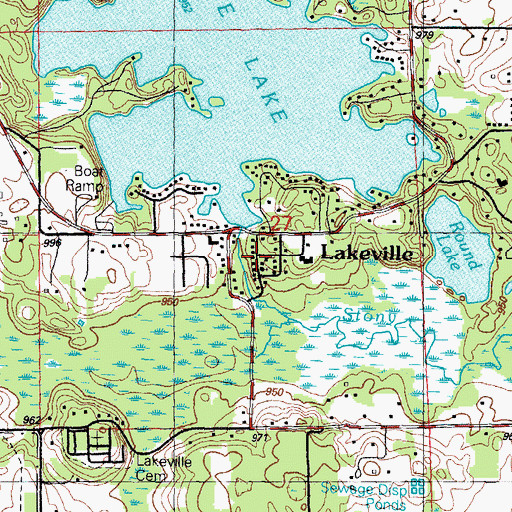 Topographic Map of Lakeville Auxillary Hall Historical Marker, MI