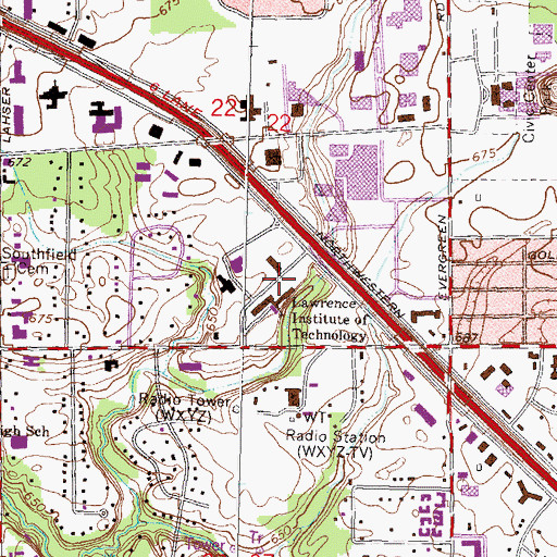 Topographic Map of Lawrence Institute of Technology Historical Marker, MI