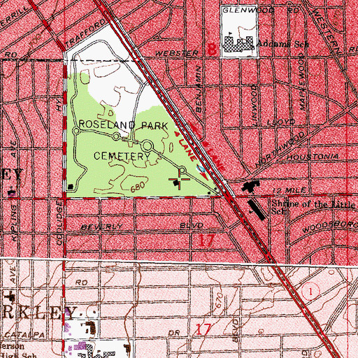 Topographic Map of Roseland Park Mausoleum Historical Marker, MI