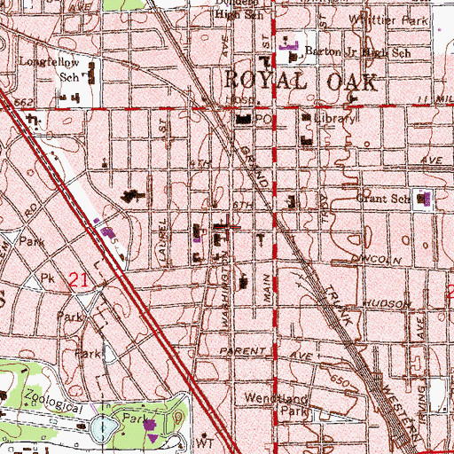 Topographic Map of Royal Oak Methodist Episcopal Church Historical Marker, MI