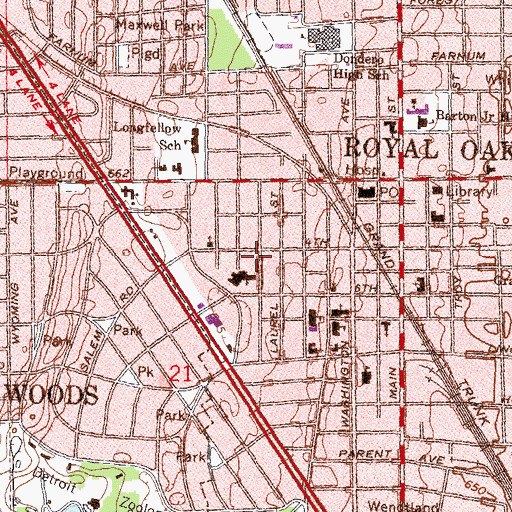 Topographic Map of Royal Oak Woman's Club Historical Marker, MI