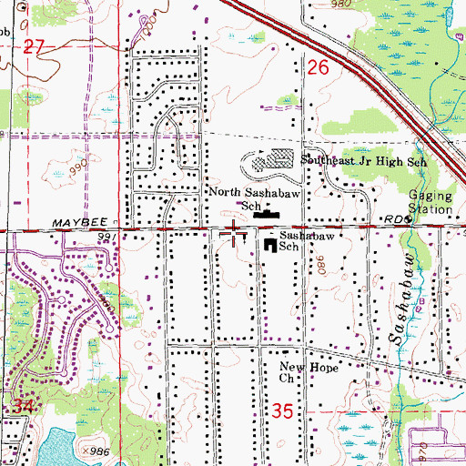 Topographic Map of Sashabaw Cemetery Historical Marker, MI