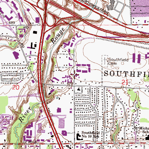 Topographic Map of Southfield Town Hall Historical Marker, MI