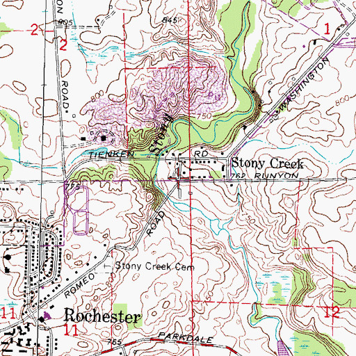 Topographic Map of Stoney Creek Village Historical Marker, MI