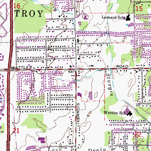 Topographic Map of Troy Township Historical Marker, MI