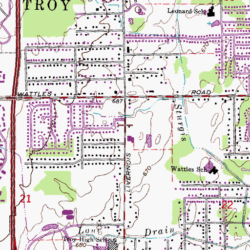Topographic Map of Wattles House Historical Marker, MI
