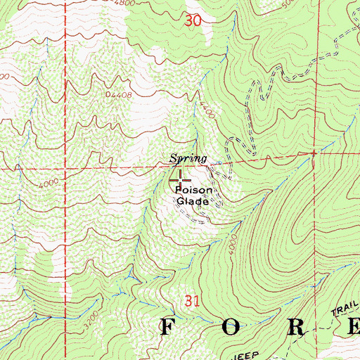 Topographic Map of Poison Glade, CA