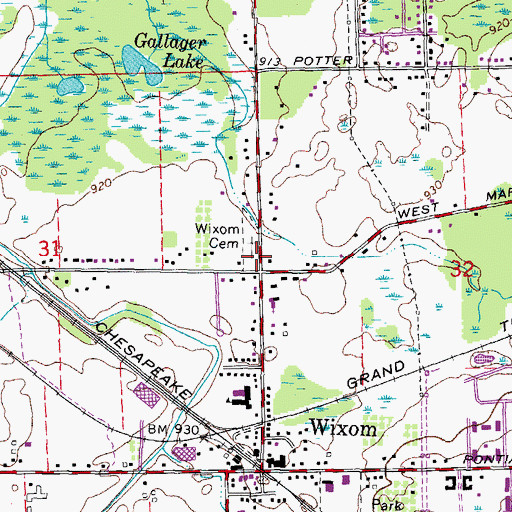 Topographic Map of Wixom Cemetery Historical Marker, MI