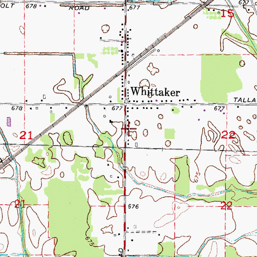 Topographic Map of Whittaker Free Will Baptist Church, MI
