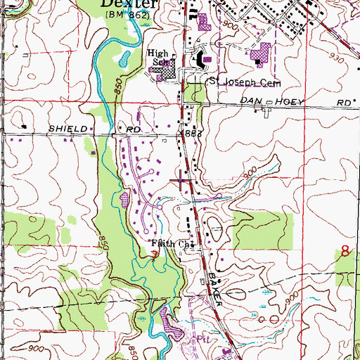 Topographic Map of Dexter Gospel Church, MI