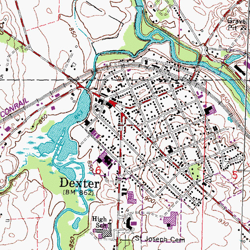 Topographic Map of Dexter Post Office, MI