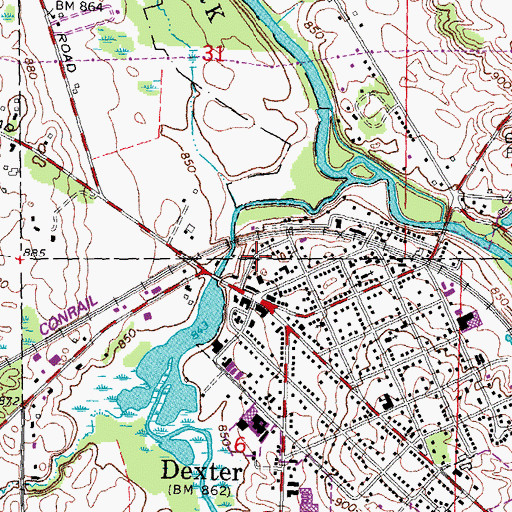 Topographic Map of Dexter District Library, MI