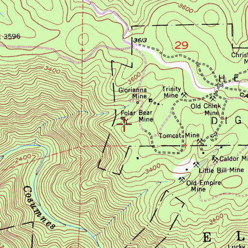 Topographic Map of Polar Bear Mine, CA
