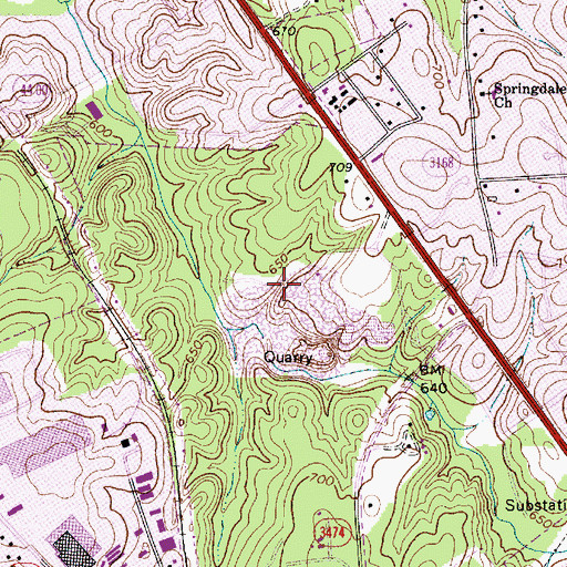 Topographic Map of Matthews Quarry, NC