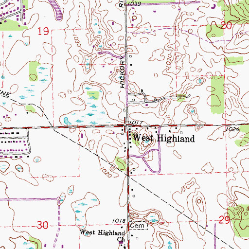 Topographic Map of West Highland Post Office (historical), MI