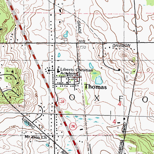 Topographic Map of Thomas Post Office (historical), MI