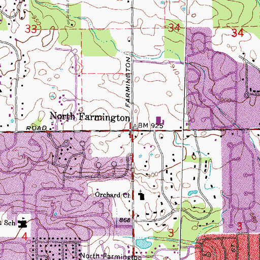 Topographic Map of North Farmington Post Office (historical), MI