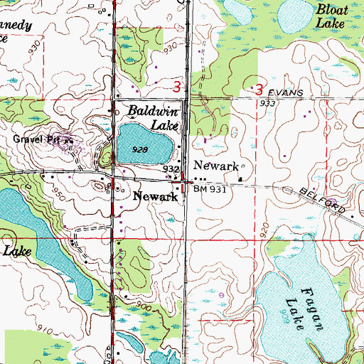 Topographic Map of Newark Post Office (historical), MI