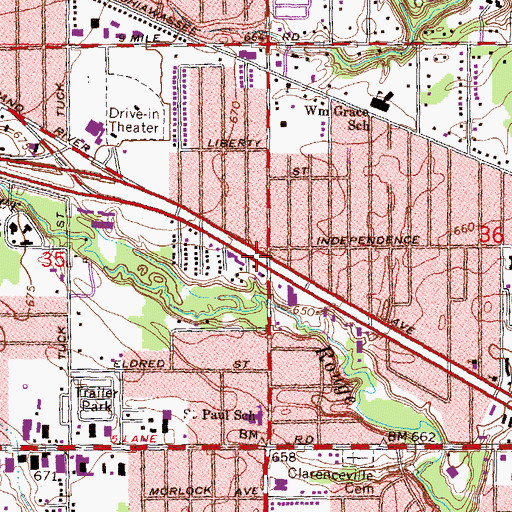 Topographic Map of Clarenceville Post Office (historical), MI