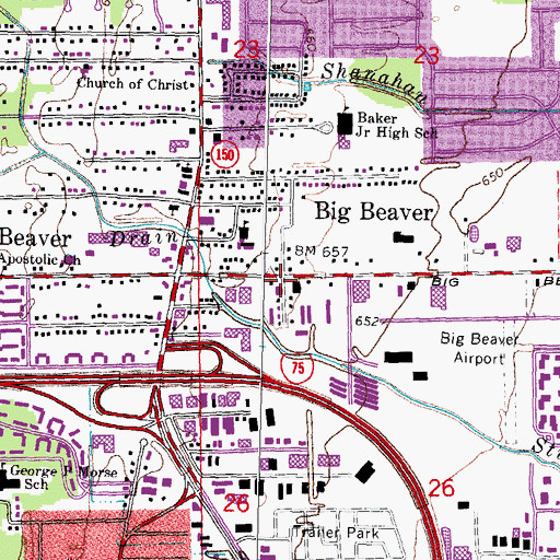 Topographic Map of Big Beaver Post Office (historical), MI