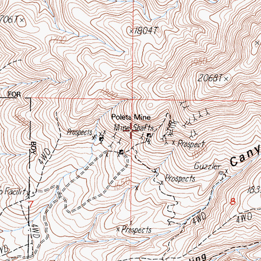 Topographic Map of Poleta Mine, CA