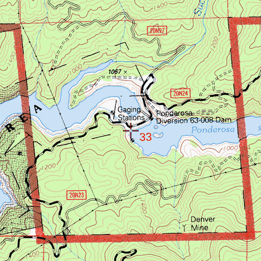 Topographic Map of Ponderosa Diversion Dam, CA